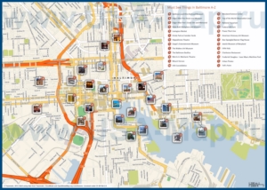 Туристическая карта Балтимора с достопримечательностями