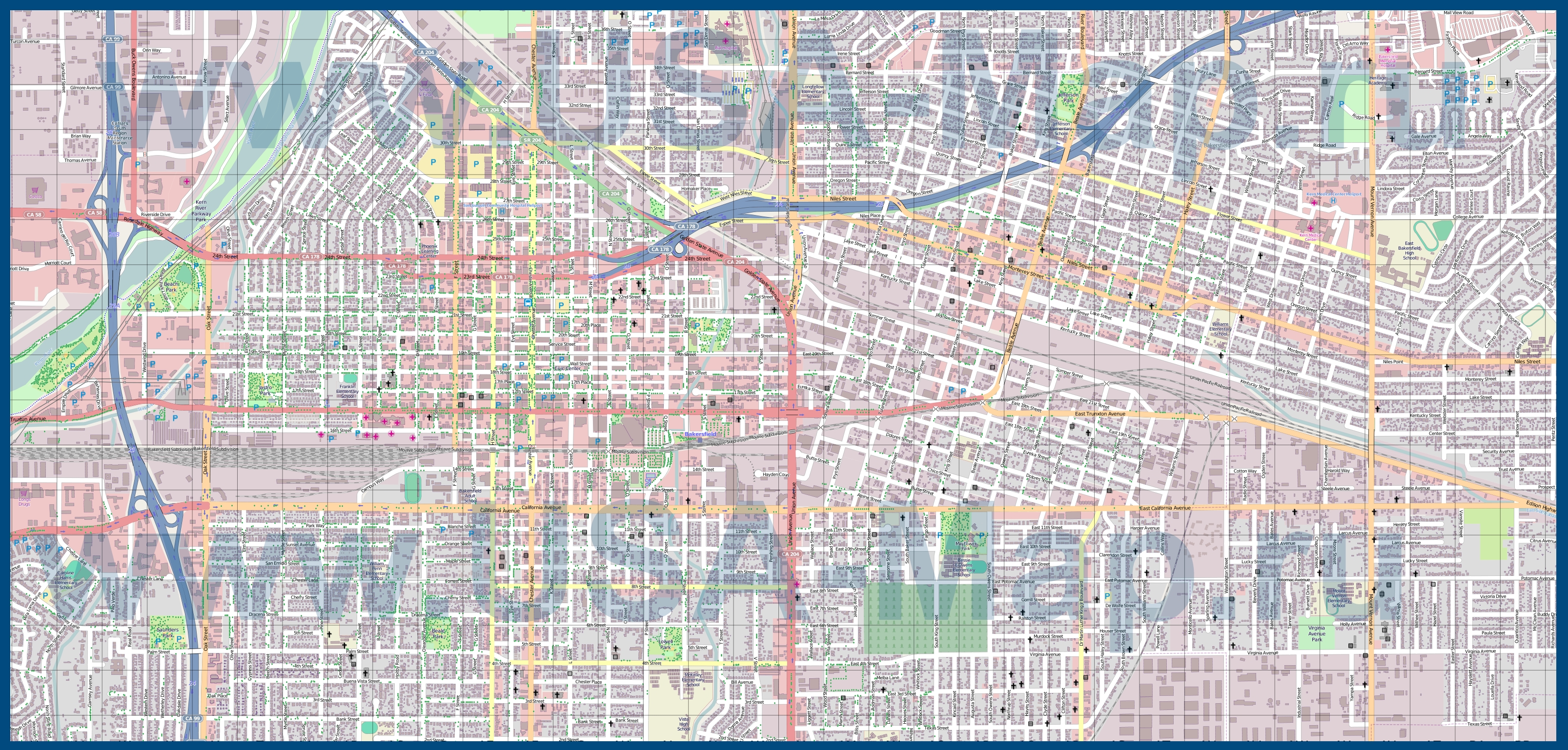 Подробная карта города Бейкерсфилд.