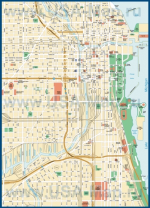 Карта центра Чикаго с достопримечательностями