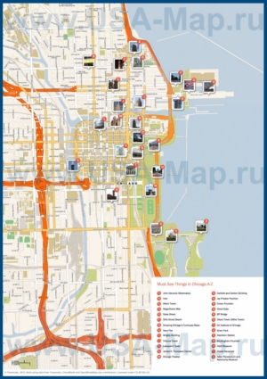 Туристическая карта Чикаго с достопримечательностями