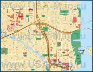 Карта центра Майами с достопримечательностями