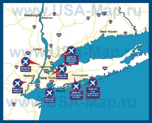 Аэропорты Нью-Йорка на карте
