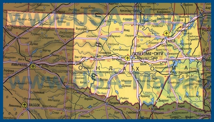 Карта Оклахомы на русском языке